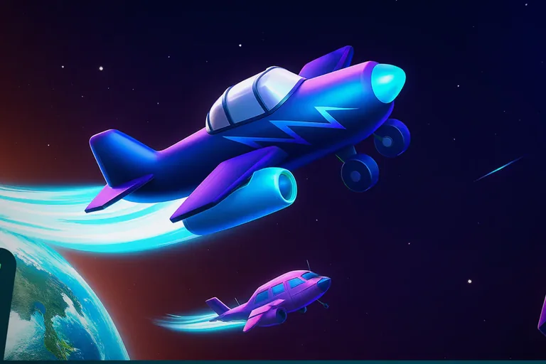Ilustración de juegos crash en Bet On Win casino online: aviones despegando sobre la Tierra