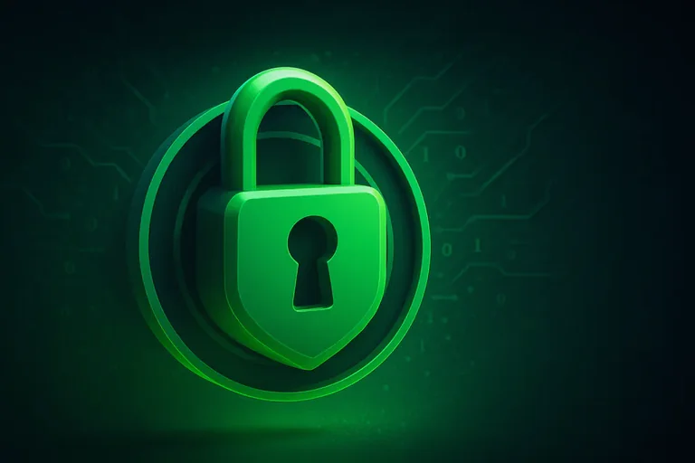 Ilustración de seguridad de Bet On Win: candado verde con escudo sobre circuitos